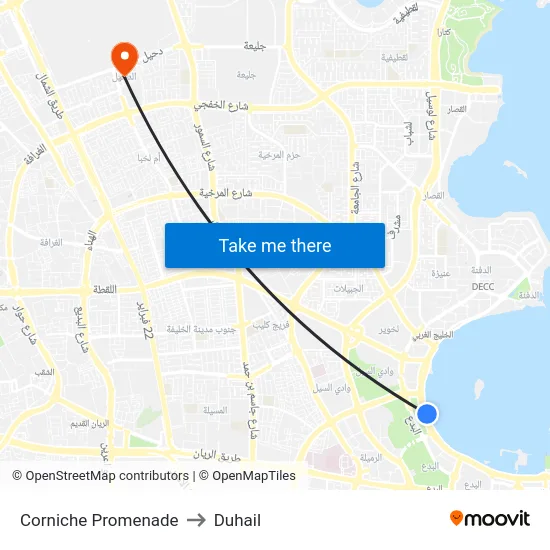 Corniche Promenade to Duhail map