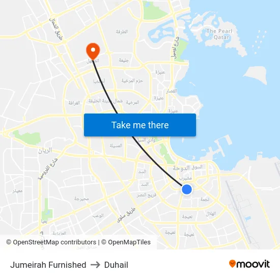 Jumeirah Furnished to Duhail map