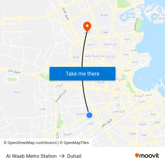 Al Waab Metro Station to Duhail map