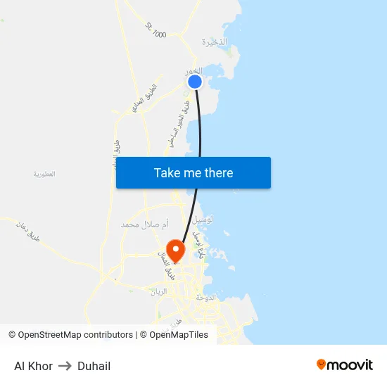 Al Khor to Duhail map
