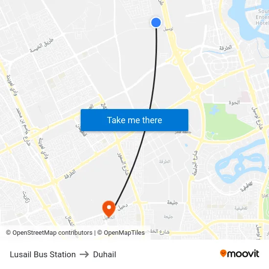 Lusail Bus Station to Duhail map
