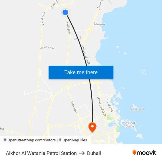 Al Khor Al Watania Petrol Station to Duhail map