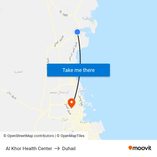 Al Khor Health Center to Duhail map