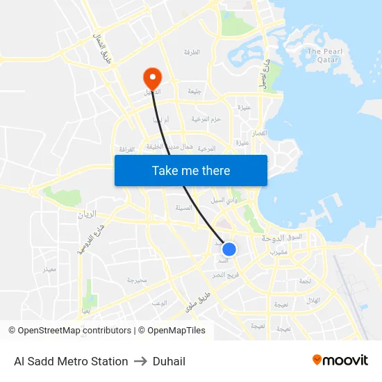 Al Sadd Metro Station to Duhail map