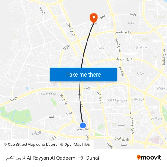 الريان القديم Al Rayyan Al Qadeem to Duhail map