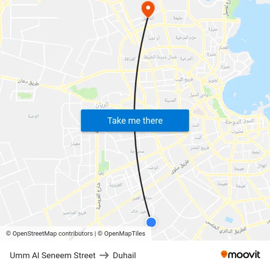 Umm Al Seneem Street to Duhail map