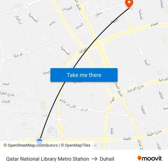 Qatar National Library Metro Station to Duhail map