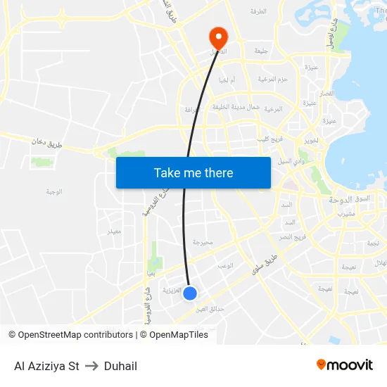 Al Aziziya St to Duhail map
