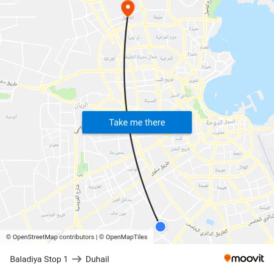 Baladiya Stop 1 to Duhail map