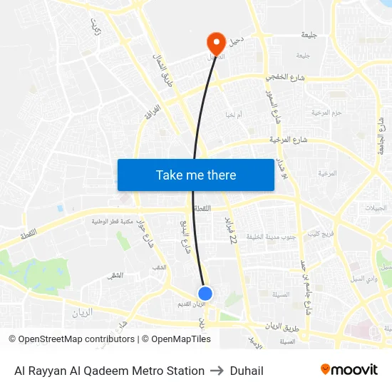 Al Rayyan Al Qadeem Metro Station to Duhail map