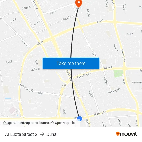 Al Luqta Street 2 to Duhail map
