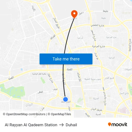 Al Rayyan Al Qadeem Station to Duhail map