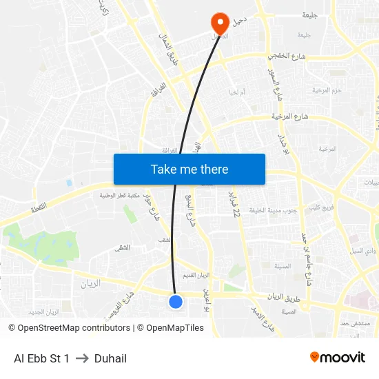Al Ebb St 1 to Duhail map