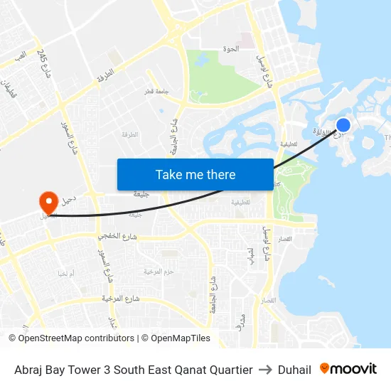 Abraj Bay Tower 3 South East Qanat Quartier to Duhail map