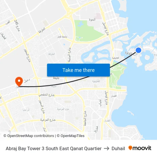 Abraj Bay Tower 3 South East Qanat Quartier to Duhail map