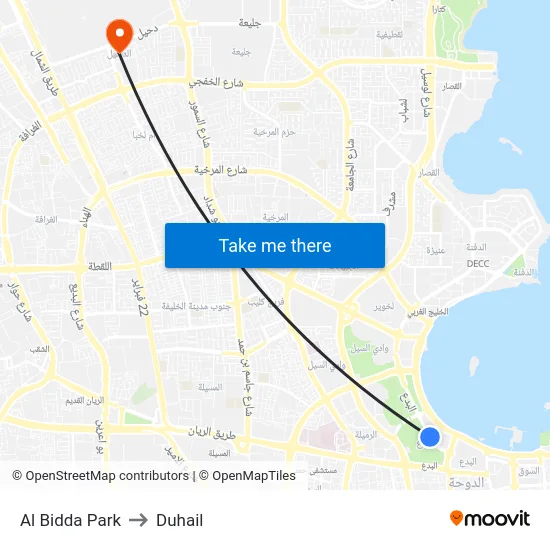 Al Bidda Park to Duhail map