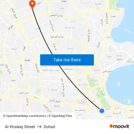 Al Khaleej Street to Duhail map