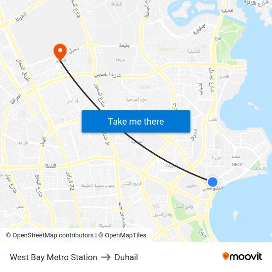 West Bay Metro Station to Duhail map