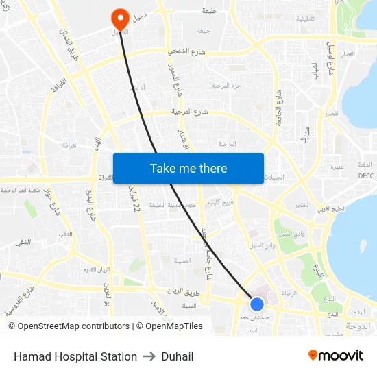 Hamad Hospital Station to Duhail map