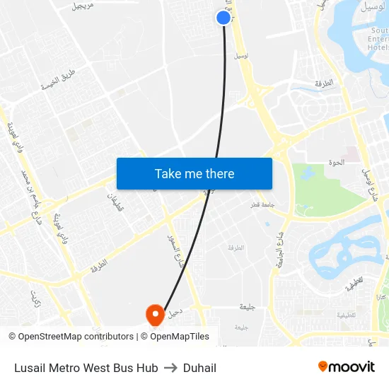 Lusail Metro West Bus Hub to Duhail map