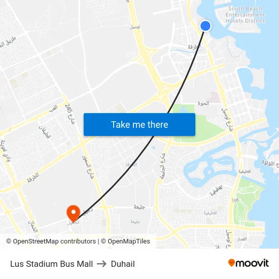 Lus Stadium Bus Mall to Duhail map