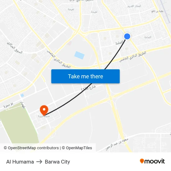 Al Humama to Barwa City map