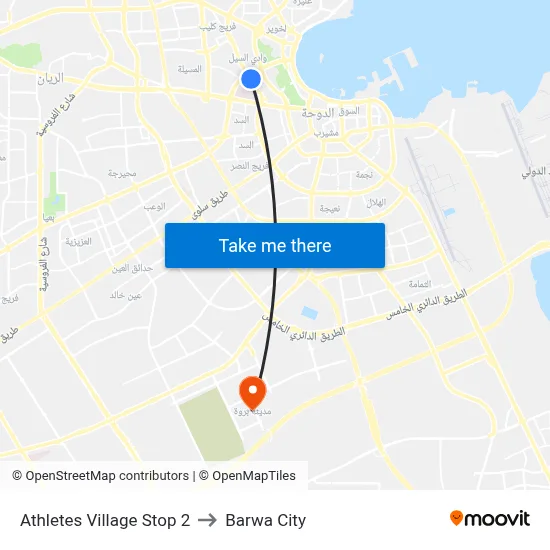 Athletes Village Stop 2 to Barwa City map