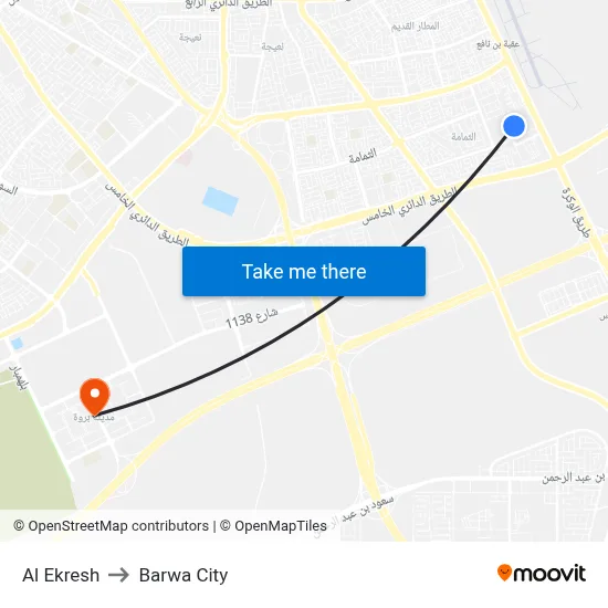 Al Ekresh to Barwa City map