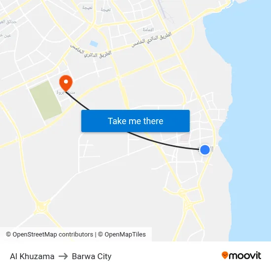 Al Khuzama to Barwa City map