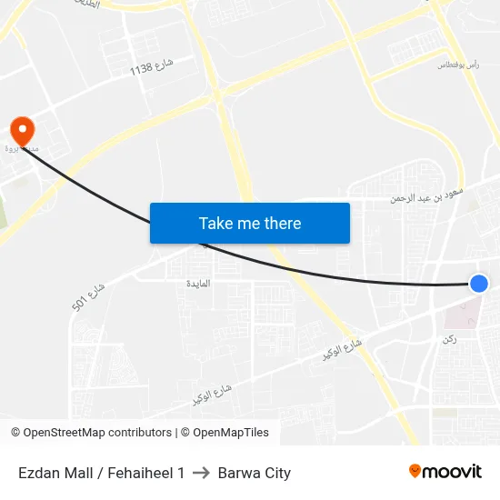 Ezdan Mall / Fehaiheel 1 to Barwa City map