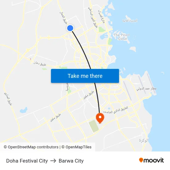 Doha Festival City to Barwa City map