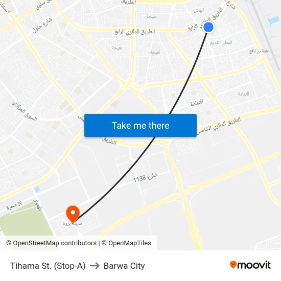 Tihama Street (Stop-A) to Barwa City map