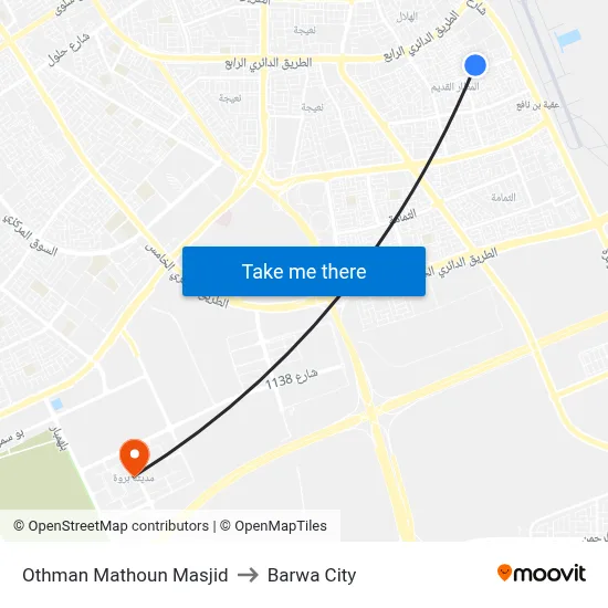 Othman Mathoun Mosque to Barwa City map