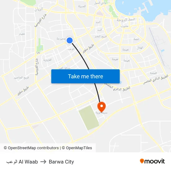 الوعب Al Waab to Barwa City map
