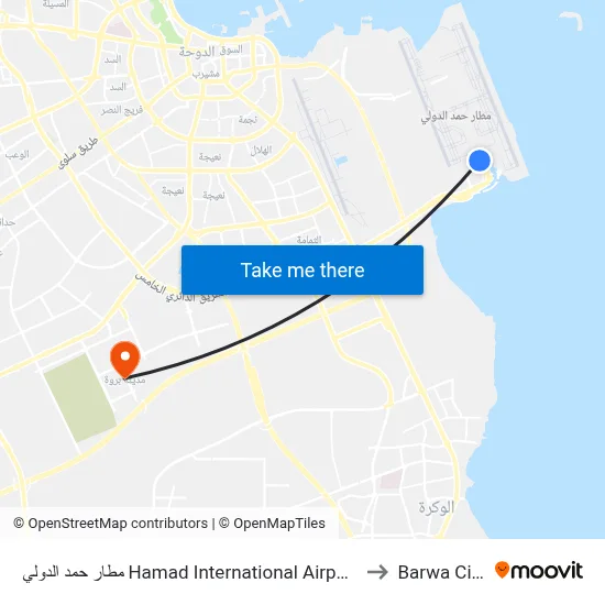 Hamad International Airport to Barwa City map