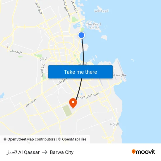 Al Qassar to Barwa City map