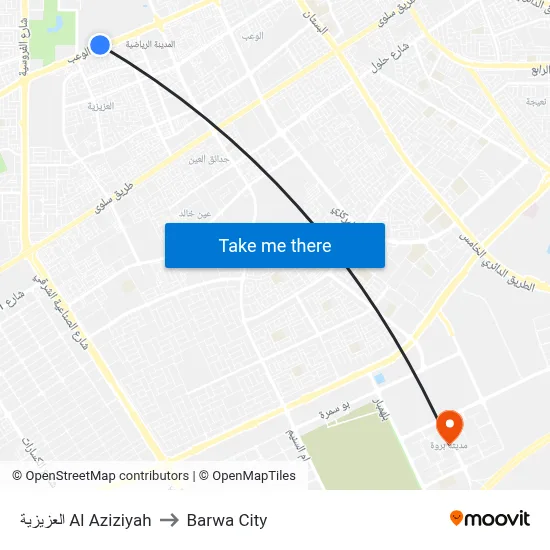 العزيزية Al Aziziyah to Barwa City map