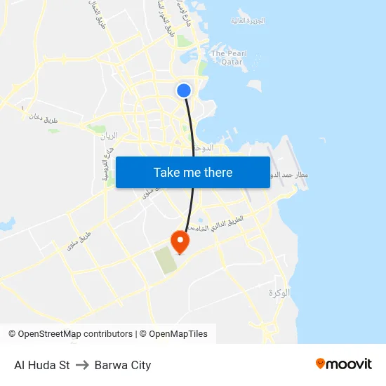 Al Huda Street to Barwa City map