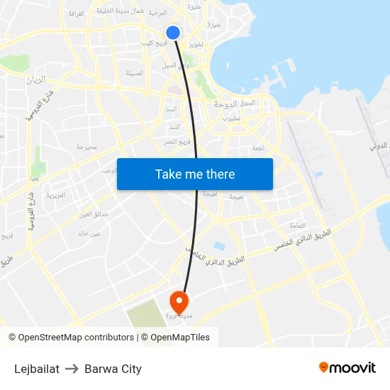 Lejbailat to Barwa City map