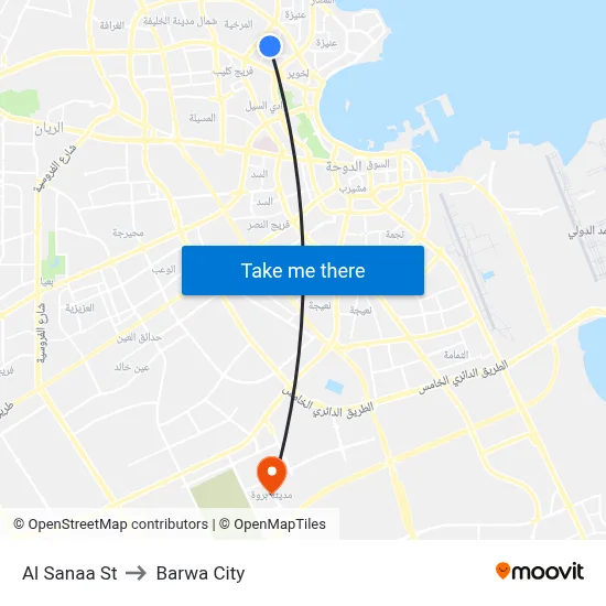 Al Sanaa Street to Barwa City map