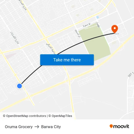 Oruma Grocery to Barwa City map
