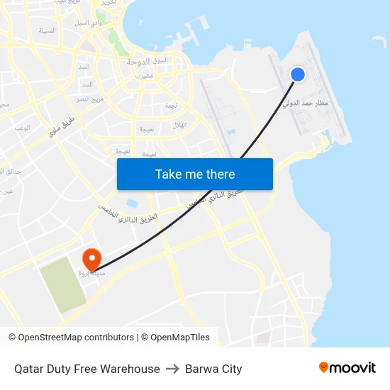 Qatar Duty Free Warehouse to Barwa City map