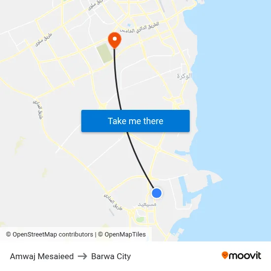 Amwaj Mesaieed to Barwa City map