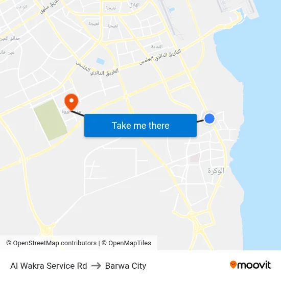 Al Wakra Service Road to Barwa City map