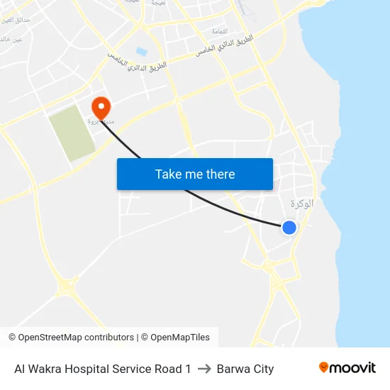Al Wakra Hospital Service Road 1 to Barwa City map