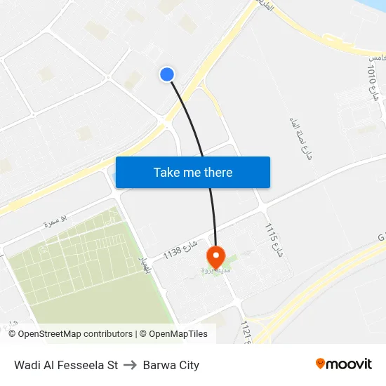 Wadi Al Fesseela St to Barwa City map