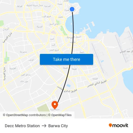 Decc Metro Station to Barwa City map