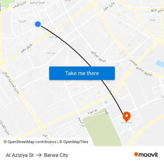 Al Aziziya Street to Barwa City map