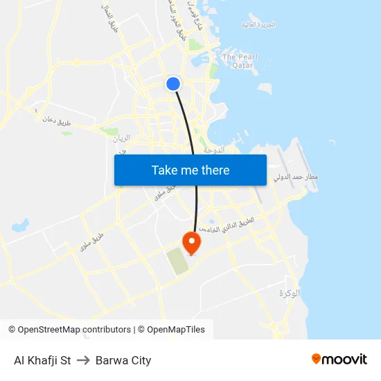 Al Khafji Street to Barwa City map