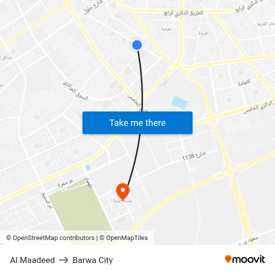 Al Maadeed to Barwa City map